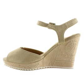 Sandalias cuña con bordado R93 Beige 1