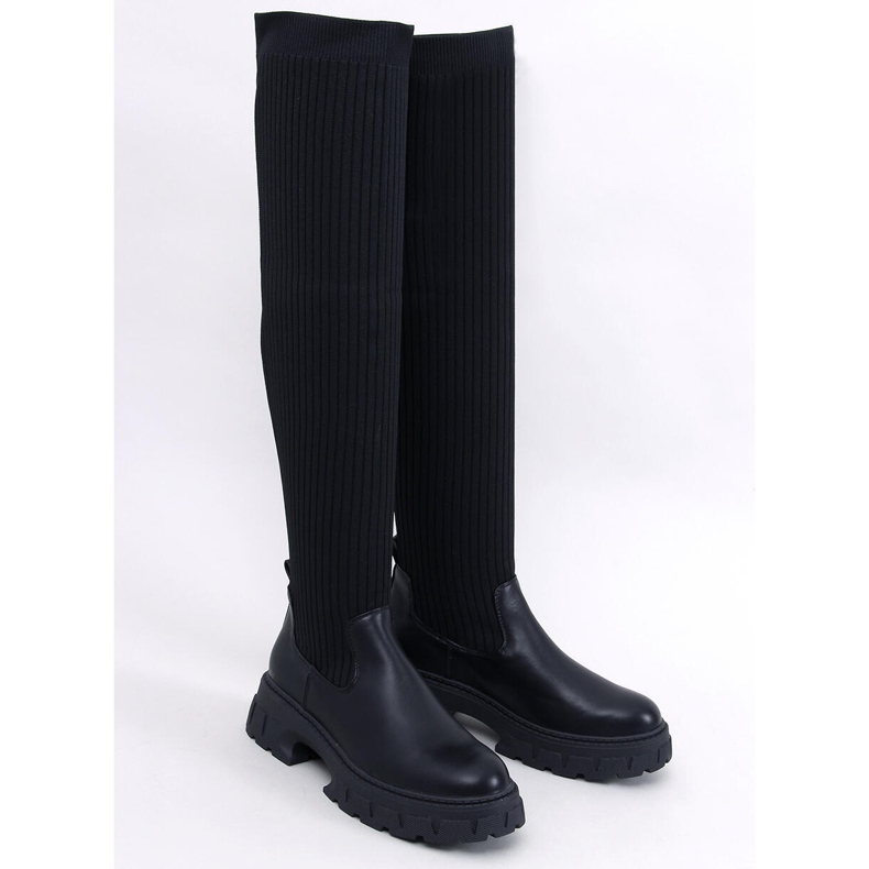 Botas por encima de la rodilla Teasly Black con parte superior flexible negro 1 Botas por encima de la rodilla Teasly Black con parte superior flexible negro 1