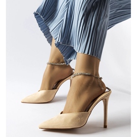 Zapatos de tacón Claude beige con pedrería 1