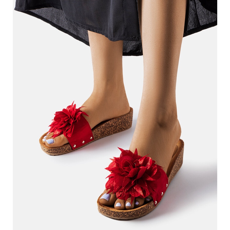 Sandalias rojas con flor en suela de corcho de Anjali rojo 1