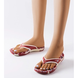 Chanclas Feliksa de tejido rojo con flores 2