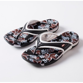 Chanclas Feliksa de tejido negro con flores 2
