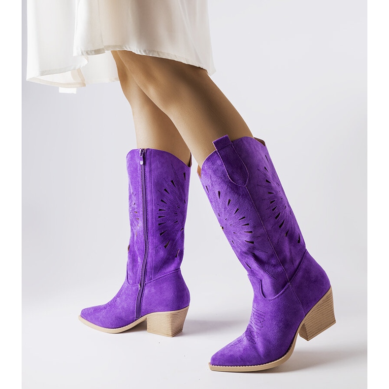 Botines cowboy calados morados de Valdengo violeta 1 Botines cowboy calados morados de Valdengo violeta 1