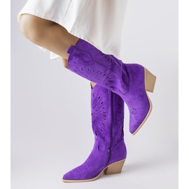 Botines cowboy calados morados de Valdengo violeta 2 Botines cowboy calados morados de Valdengo violeta 2