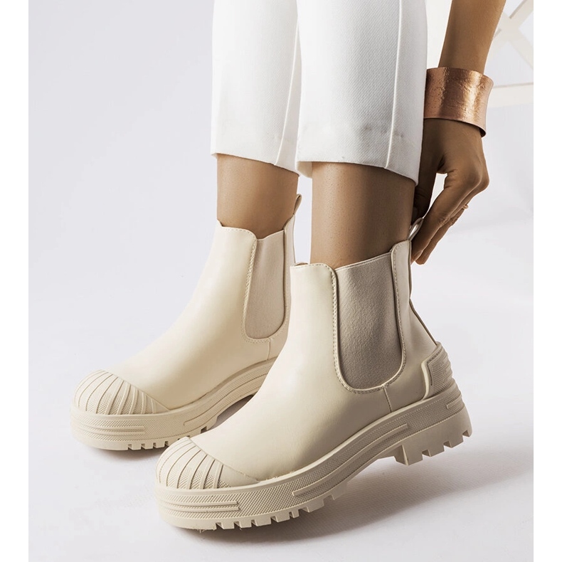 Botas de trabajo beige con inserciones de goma de Lange 1