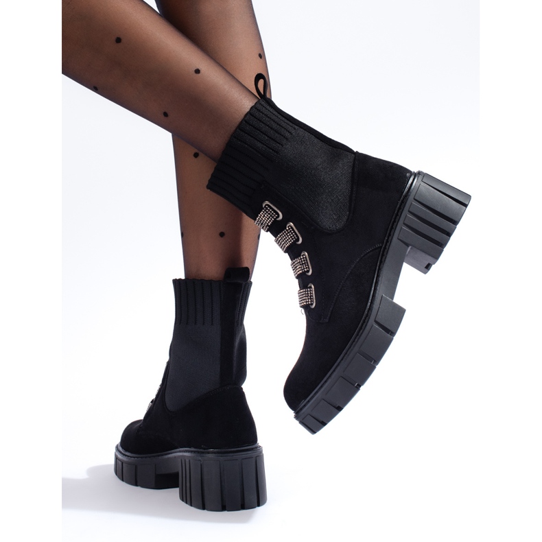 Botas Shelovet de ante para mujer negro 1