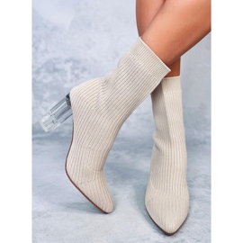 Destani Botas calcetín beige con tacón transparente 2