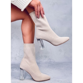 Destani Botas calcetín beige con tacón transparente 5