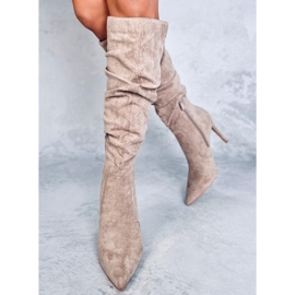 Botas clásicas de tacón alto Danielle Khaki beige 2