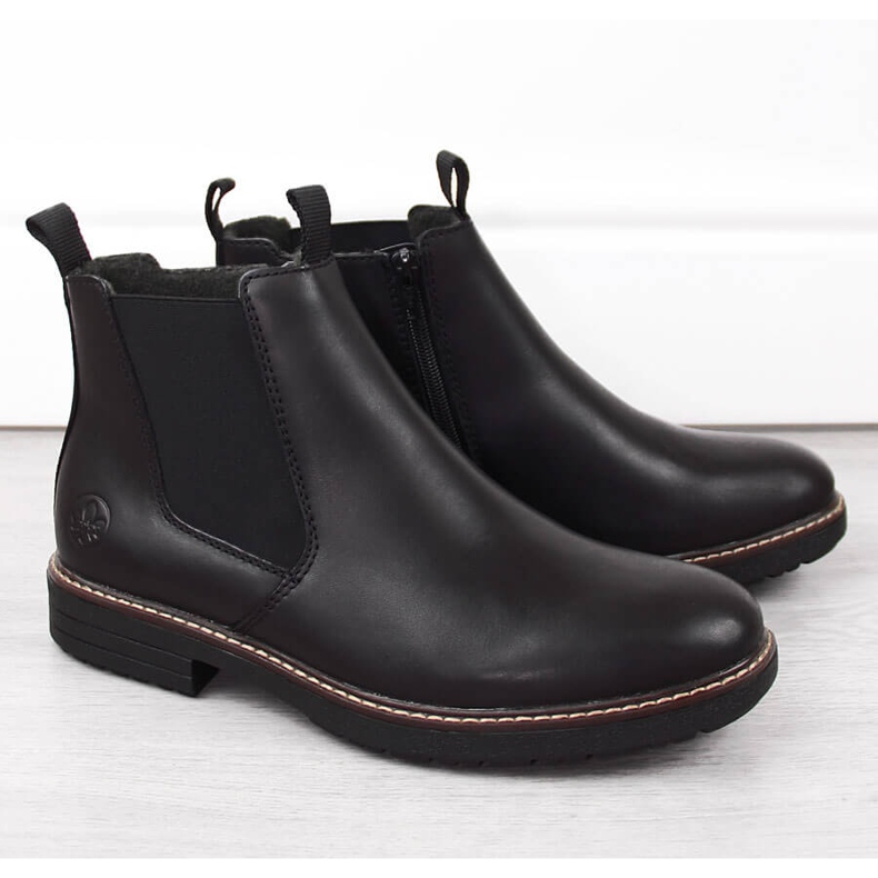 Botas Chelsea de hombre cómodas de piel, con aislamiento negro, Rieker 33180-00 1
