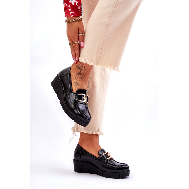 Lemar Mocasines de charol con adorno en la cuña, negro 2