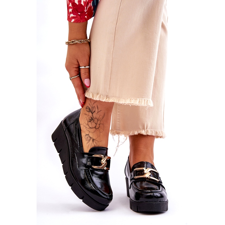 Lemar Mocasines de charol con adorno en la cuña, negro 1