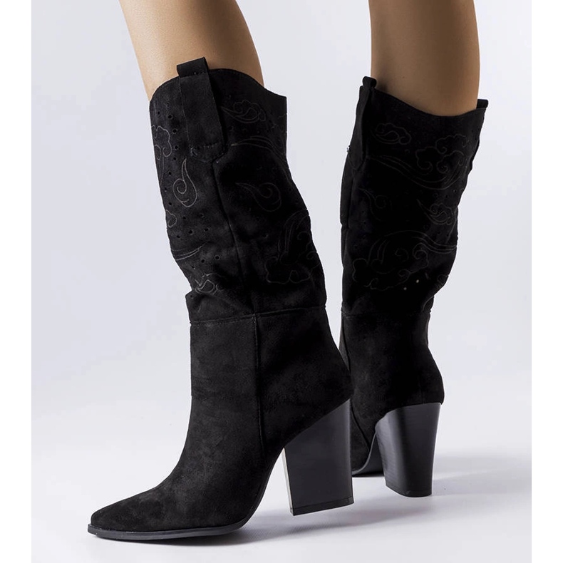 Botas cowboy negras con parte superior calada de Guibord negro 1 Botas cowboy negras con parte superior calada de Guibord negro 1