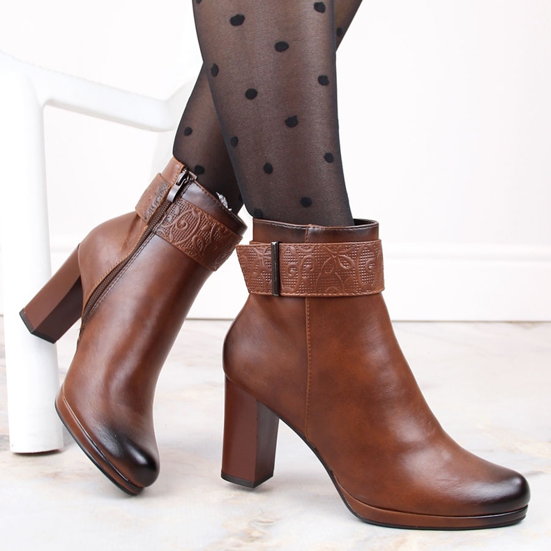 M. DASZYŃSKI Botas de mujer con tacón alto y plataforma, con aislamiento marrón, M.Daszyński AF125-19 1