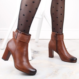 M. DASZYŃSKI Botas de mujer con tacón alto y plataforma, con aislamiento marrón, M.Daszyński AF125-19 2