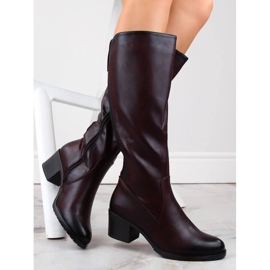 M. DASZYŃSKI Botas de mujer de tacón con gomas elásticas, cálidas, burdeos M.Daszyński SA128-36 rojo 1