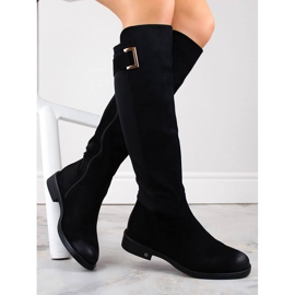 Botas de mujer de ante con parte trasera elástica, negro Potocki SZ12252 1