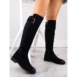 Botas de mujer de ante con parte trasera elástica, negro Potocki SZ12252 2