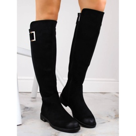 Botas de mujer de ante con parte trasera elástica, negro Potocki SZ12252 3
