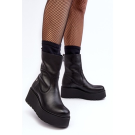 Botines de piel para mujer con plataforma enorme Maciejka 06246-01 Negro 3