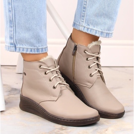 Botas cuña mujer cómodas invierno piel beige Helios 584 6