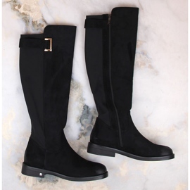 Botas de mujer de ante con parte trasera elástica, negro Potocki SZ12252 5