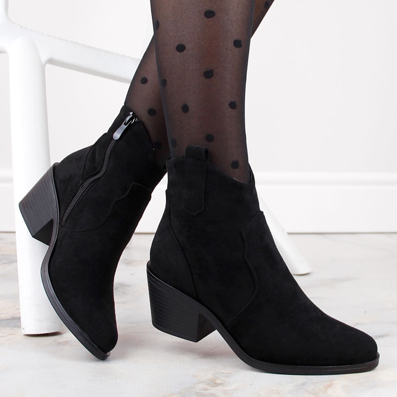 Botas cowboy de mujer de ante y tacón alto, negro S.Barski HY30-86A 1 Botas cowboy de mujer de ante y tacón alto, negro S.Barski HY30-86A 1