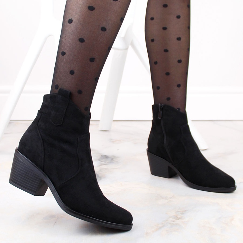 Botas cowboy de mujer de ante y tacón alto, negro S.Barski HY30-86A 2 Botas cowboy de mujer de ante y tacón alto, negro S.Barski HY30-86A 2