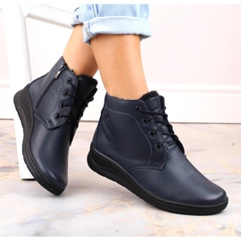 Botines aislantes de piel para mujer con cordones y cremallera azul marino Helios 584 1