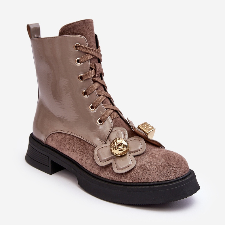 S.Barski Botines con cremallera y adornos para mujer de moda D&amp;A MR870-76 gris-marrón beige 1