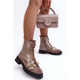 S.Barski Botines con cremallera y adornos para mujer de moda D&amp;A MR870-76 gris-marrón beige 6