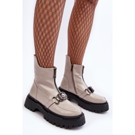 S.Barski Botas Mujer Charol Cremallera D&amp;A MR870-94 Gris Claro beige 5