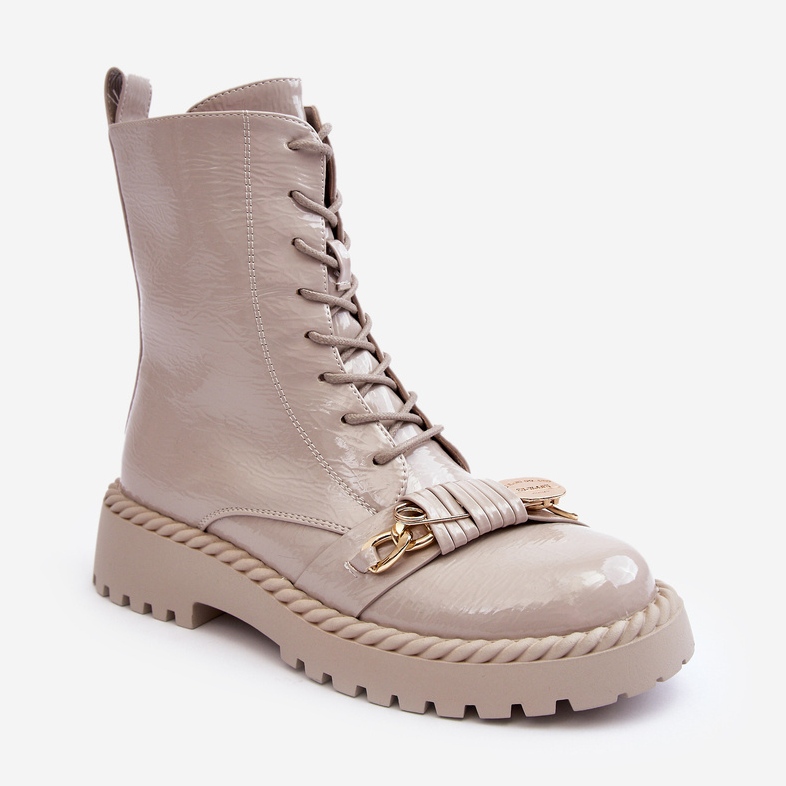 S.Barski Trabajadores de botas barnizadas para mujeres con decoración D&amp;A MR870-67 beige ligero 1