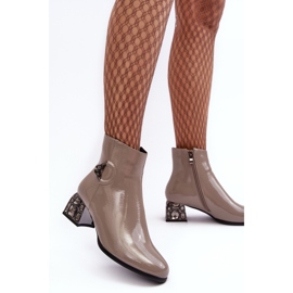 S.Barski Botines Mujer Charol Con Tacones Altos Decorados D&amp;A MR870-93 Gris beige 2