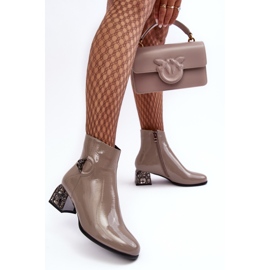 S.Barski Botines Mujer Charol Con Tacones Altos Decorados D&amp;A MR870-93 Gris beige 5