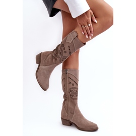 PA2 Botas de ante con estampado Cappuccino Sierra calado beige 4