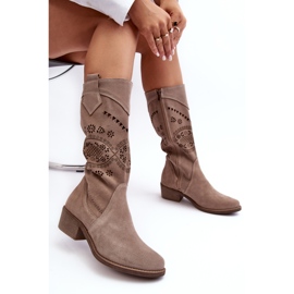 PA2 Botas de ante con estampado Cappuccino Sierra calado beige 2