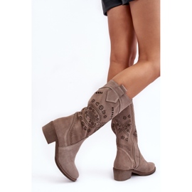 PA2 Botas de ante con estampado Cappuccino Sierra calado beige 6