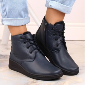 Botas aislantes de piel Helios W H584C con cordones y cremallera, azul marino 3