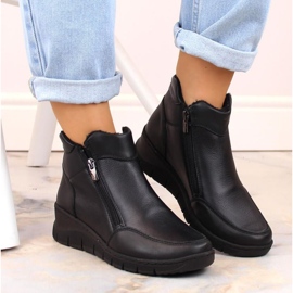 Cómodas botas de cuña de piel con aislamiento Helios W H594A, negro 3