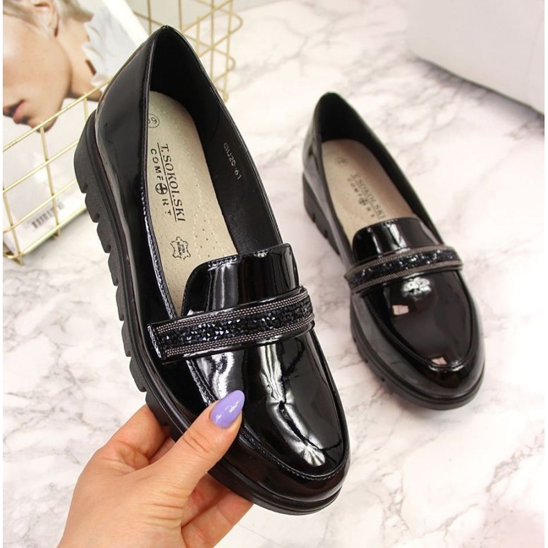 Zapatos cómodos sin cordones de charol T.Sokolski W SCA62, negro 1