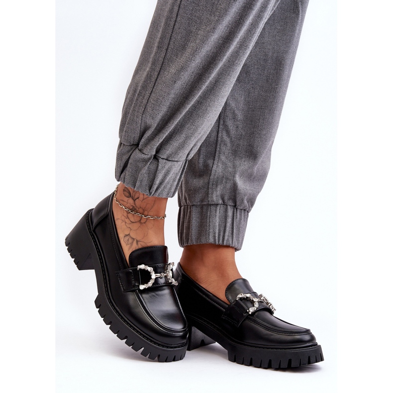 Zapatos de cuero para mujer con tacones altos enormes, negro Lemmitty 2