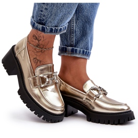 Zapatos de cuero para mujer con tacones altos enormes, dorado Lemmitty 8