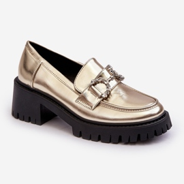 Zapatos de cuero para mujer con tacones altos enormes, dorado Lemmitty 1