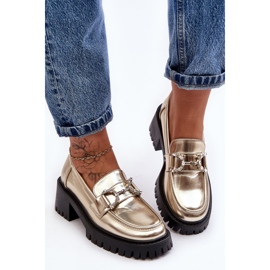Zapatos de cuero para mujer con tacones altos enormes, dorado Lemmitty 3