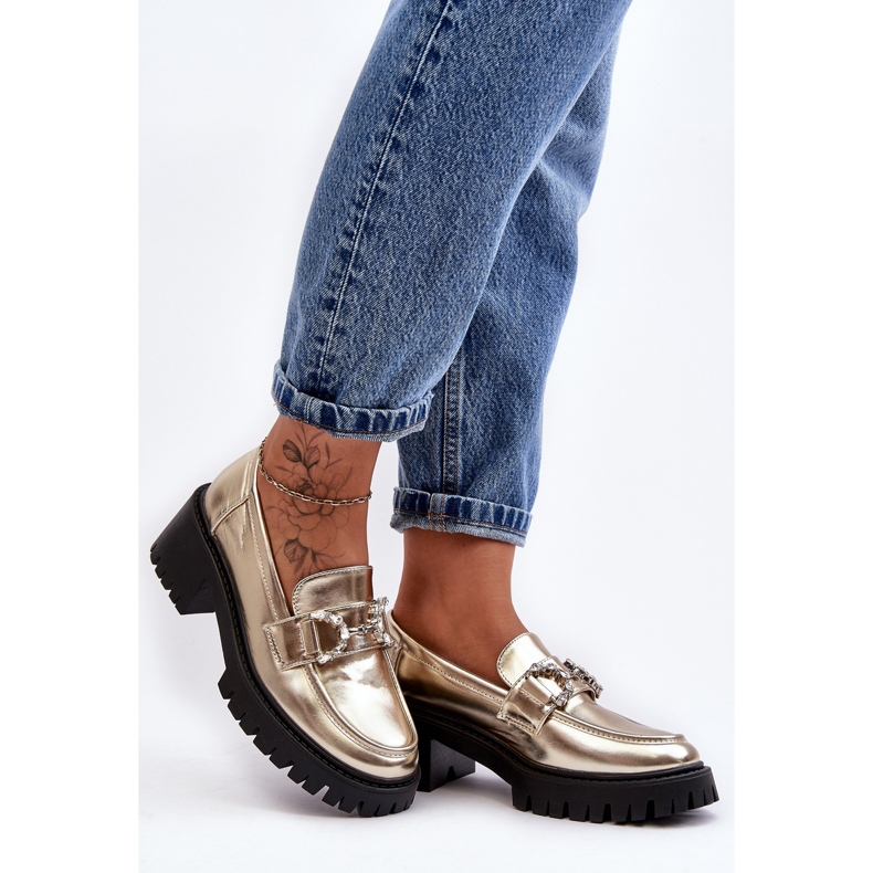 Zapatos de cuero para mujer con tacones altos enormes, dorado Lemmitty 2