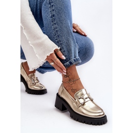 Zapatos de cuero para mujer con tacones altos enormes, dorado Lemmitty 5