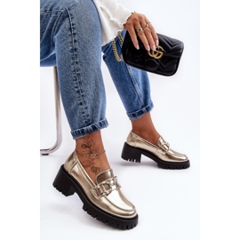 Zapatos de cuero para mujer con tacones altos enormes, dorado Lemmitty 6