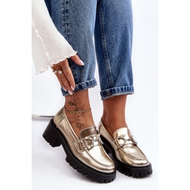 Zapatos de cuero para mujer con tacones altos enormes, dorado Lemmitty 7