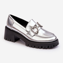 Zapatos de piel para mujer con tacones altos gruesos, plateado Lemmitty plata 1